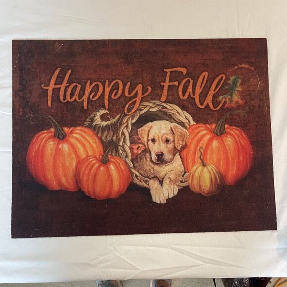 Happy Fall with Dog Rubberized Floor Mat - New - Picture 1 of 3